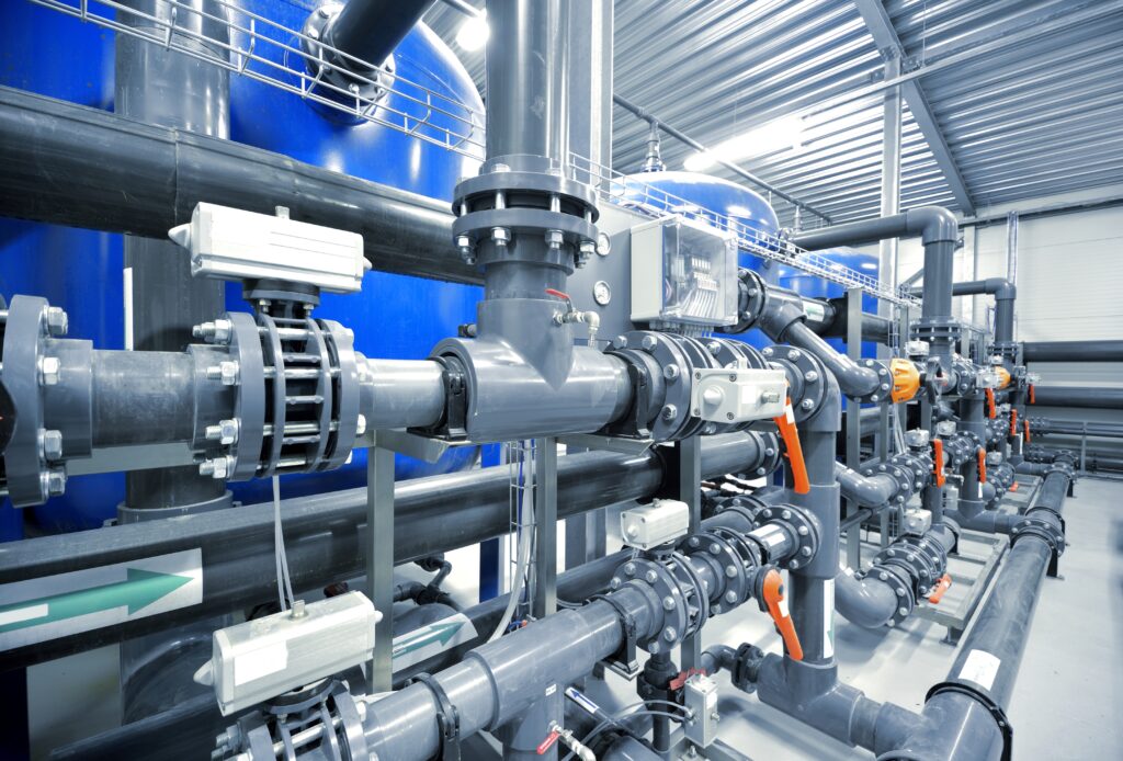 New,Plastic,Pipes,And,Colorful,Equipment,In,Industrial,Boiler,Room